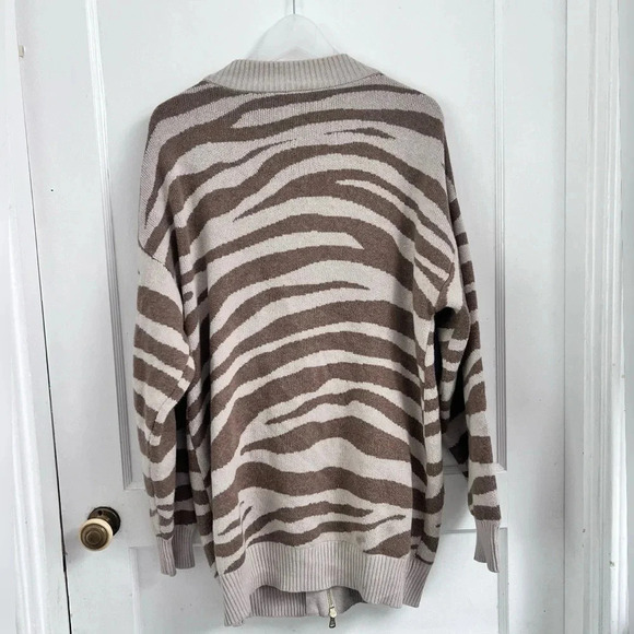 Varley Mayberry Zip Merino Wool longline cardigan in cobweb doe zebra Size S - Picture 6 of 6